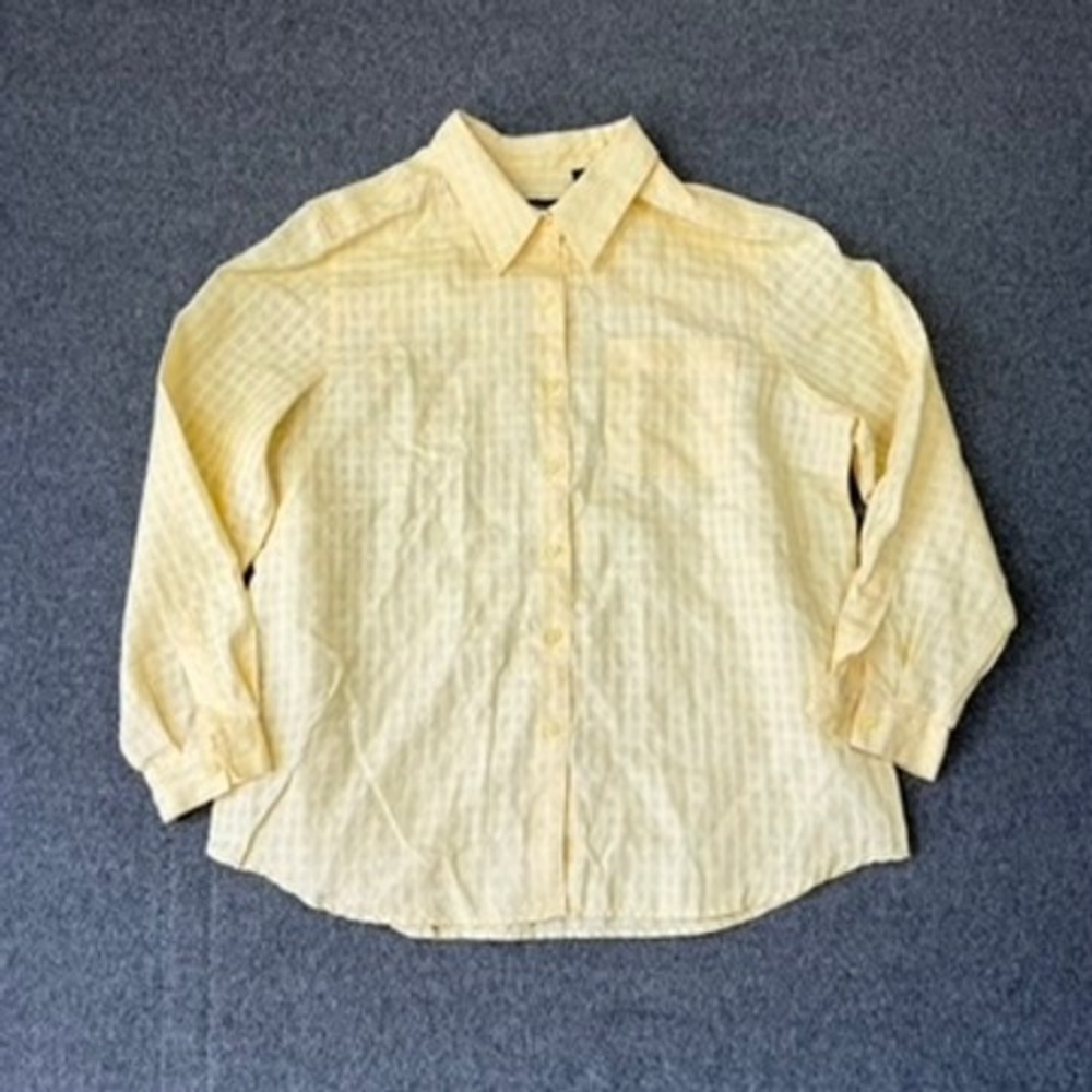 Liz Claiborne Lizsport Petite Yellow 100% Irish Linen Button Down Shirt Large P
